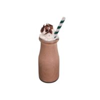 Garraga de Milshake de Chocolate servido com chantily e raspas de chocolate, com canudo.