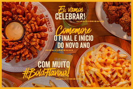 Imagem Vale-presente Outback com mesa de aperitivos e o texto 'Ei vamos celebrar. Comemore o final e início do novo ano com muito #boldflavour'