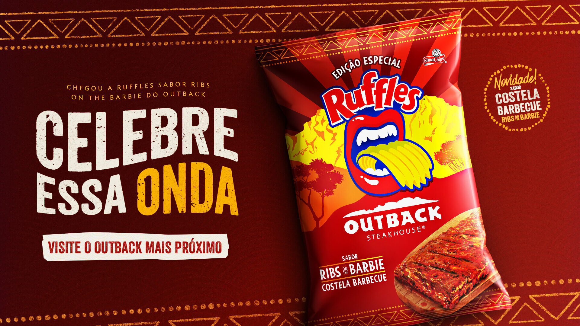 Chegou a Ruffles Sabor Ribs on the Barbie do Outback. Celebre essa onda, visite o outback mais próximo.