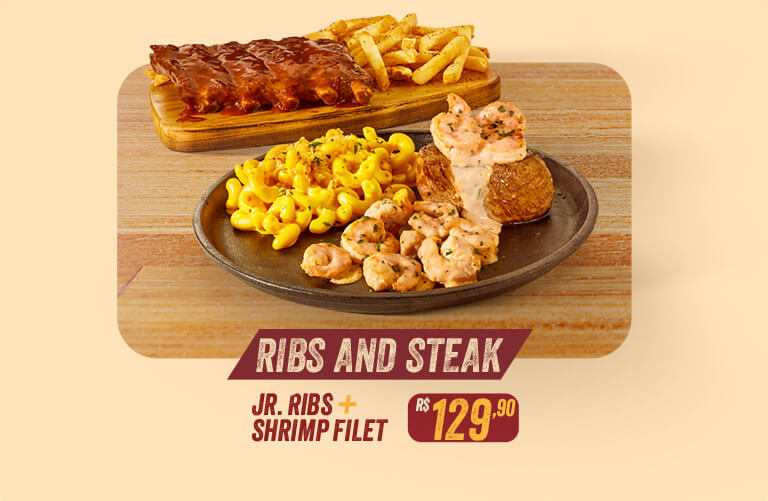 Ribs & Steak - Jr. Ribs + Shrimp Filet por R$129.90