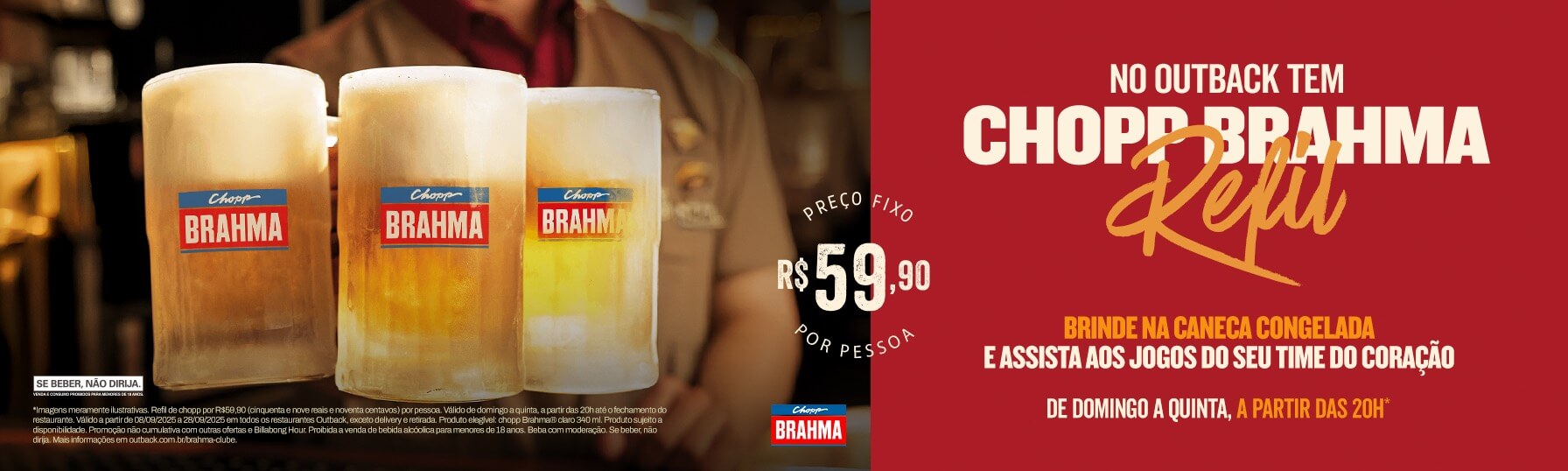 Chopp Brahma disponível em refil por apenas R$ 59,90 por pessoa 🍺