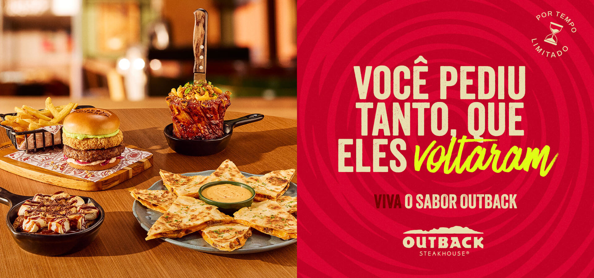 Back to Outback - Reviva sabores icônicos como Ribs Rocker Crown, Catupiry Madness Burger e S’mores Outback.