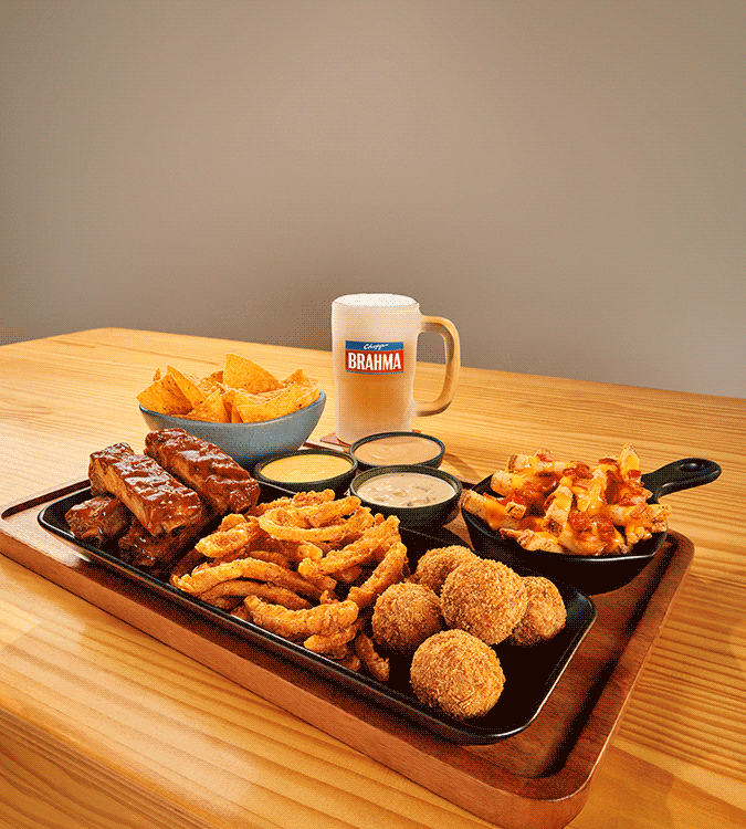 Rodízio Outback com aperitivos clássicos e chopp Brahma 340ml.