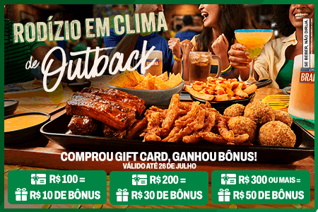 Imagem Vale-presente Outback com mesa de aperitivos e o texto 'Rodízio em Clima de Outback'