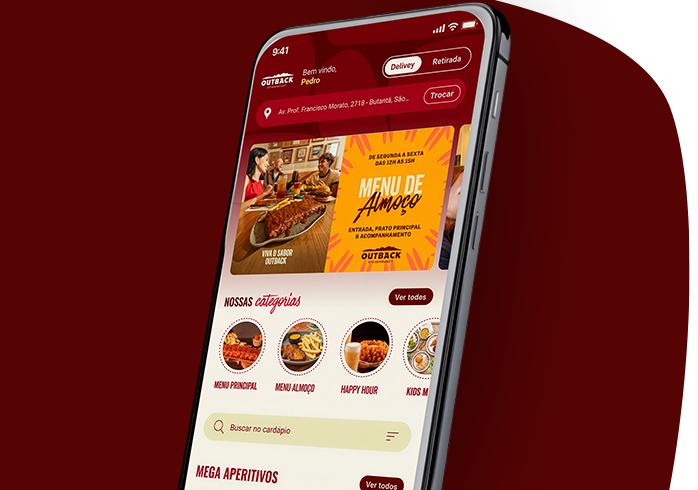 Celular exibindo o app Meu Outback